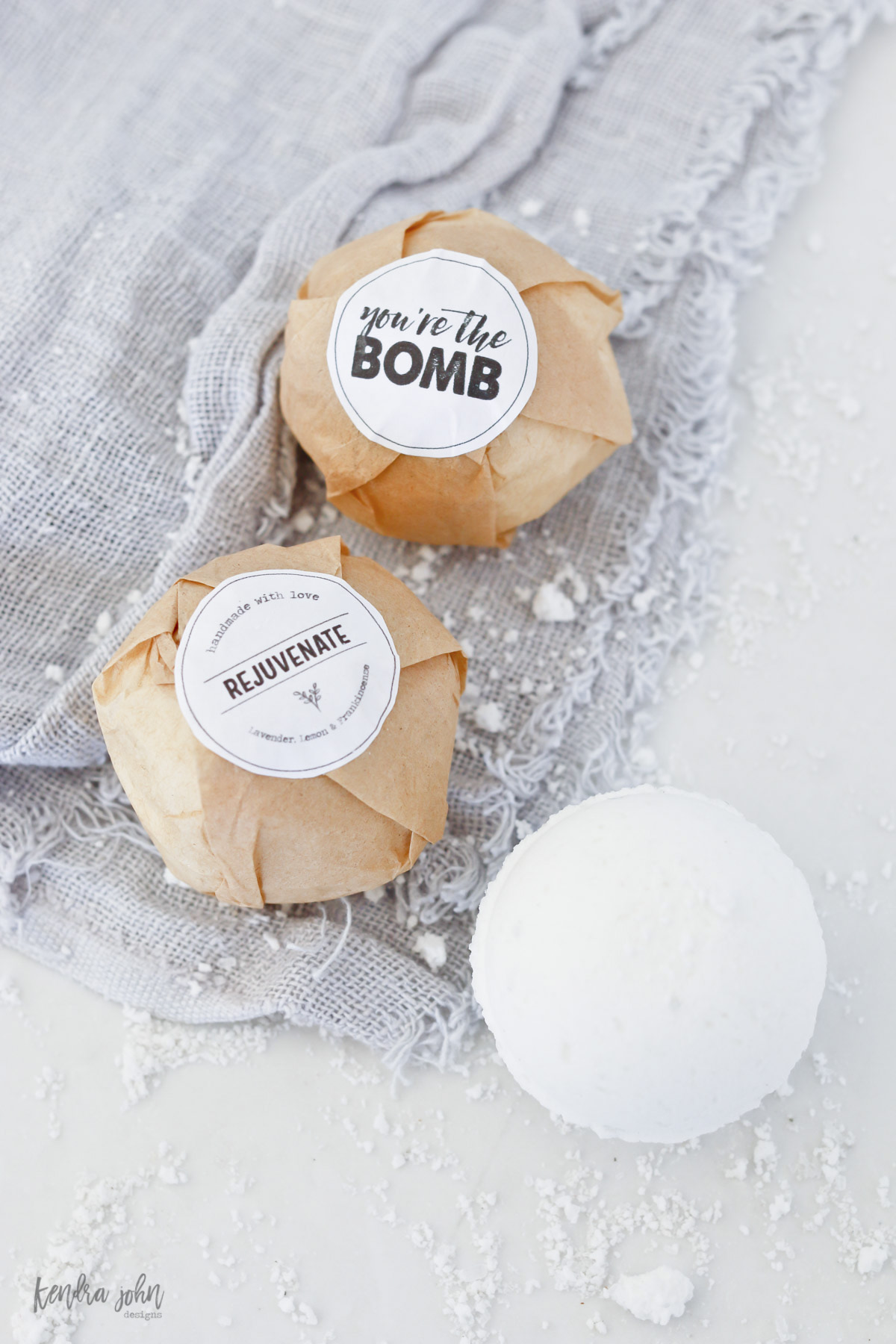 Homemade rejuvinating bath bombs with gift tags for gifts