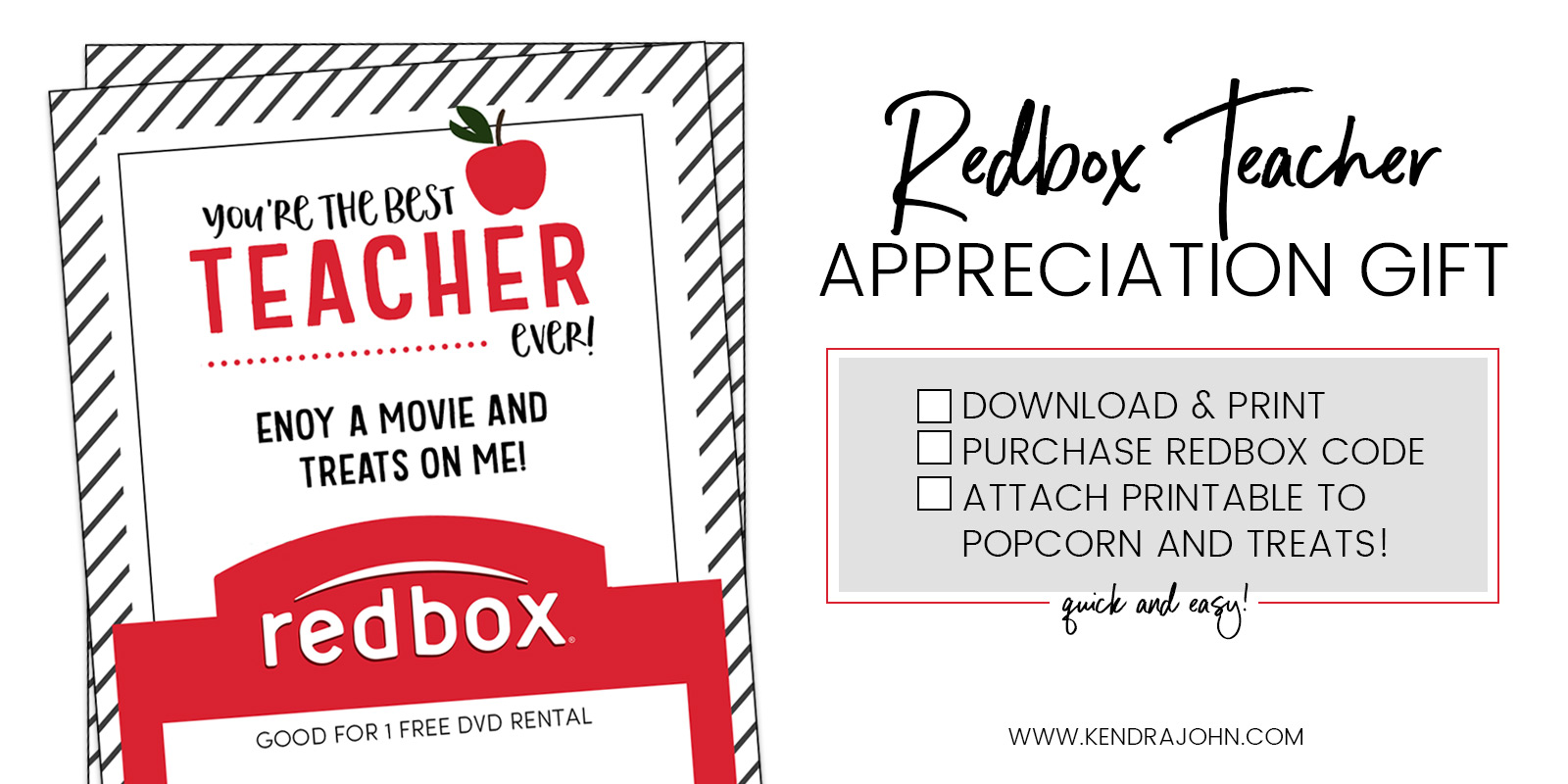 Free Redbox Teacher Appreciation Printable Kendra John Designs