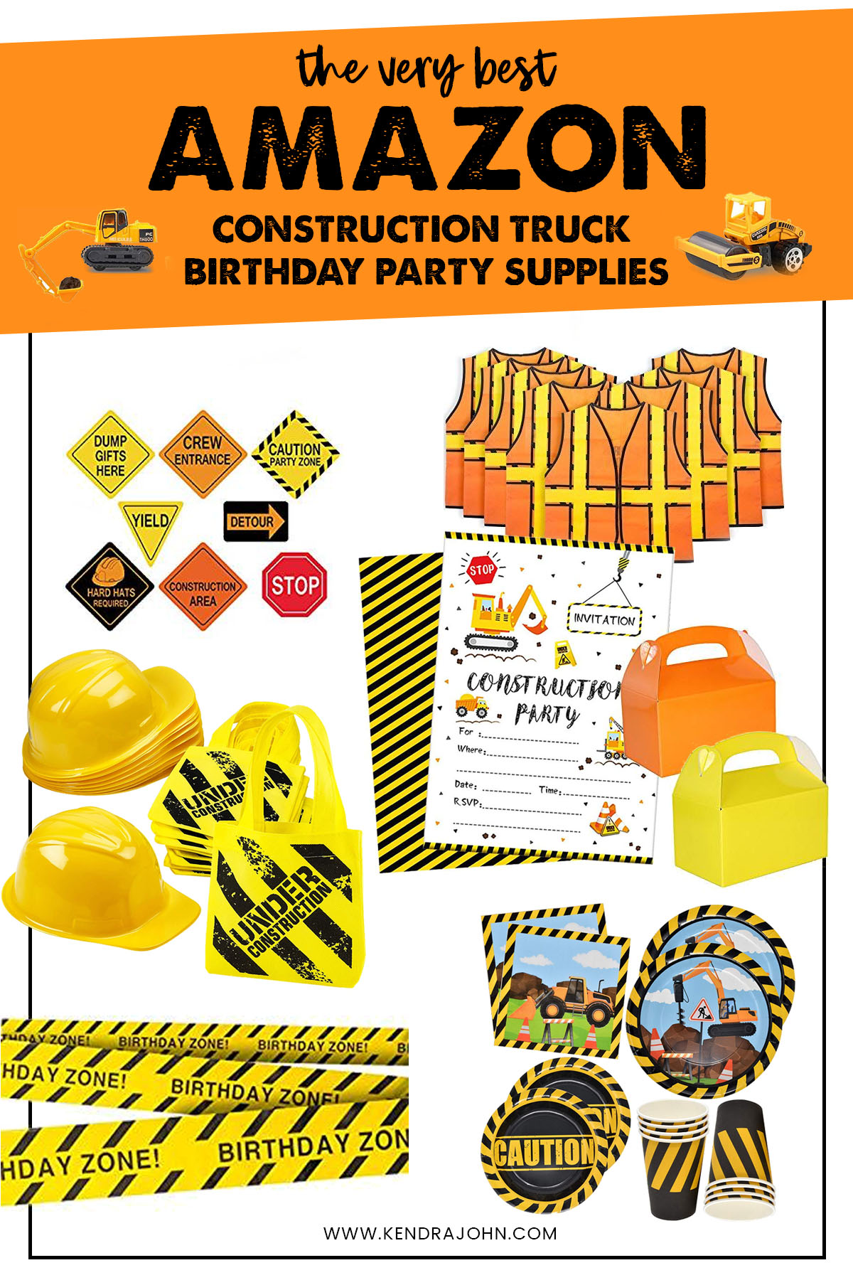 Construction Birthday Party Supplies Collage